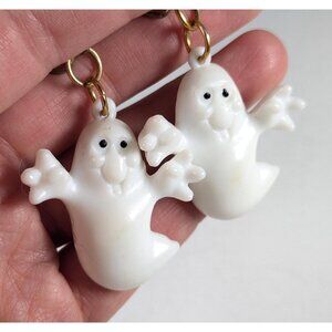 Plastic ghost dangle clip earrings, vintage Halloween jewellery, goth costume